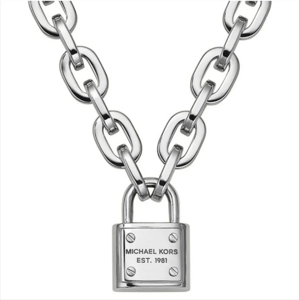 Michael Kors Square Chain Link Padlock Necklace Silver Plate Stainless Steel NWT - Picture 11 of 16